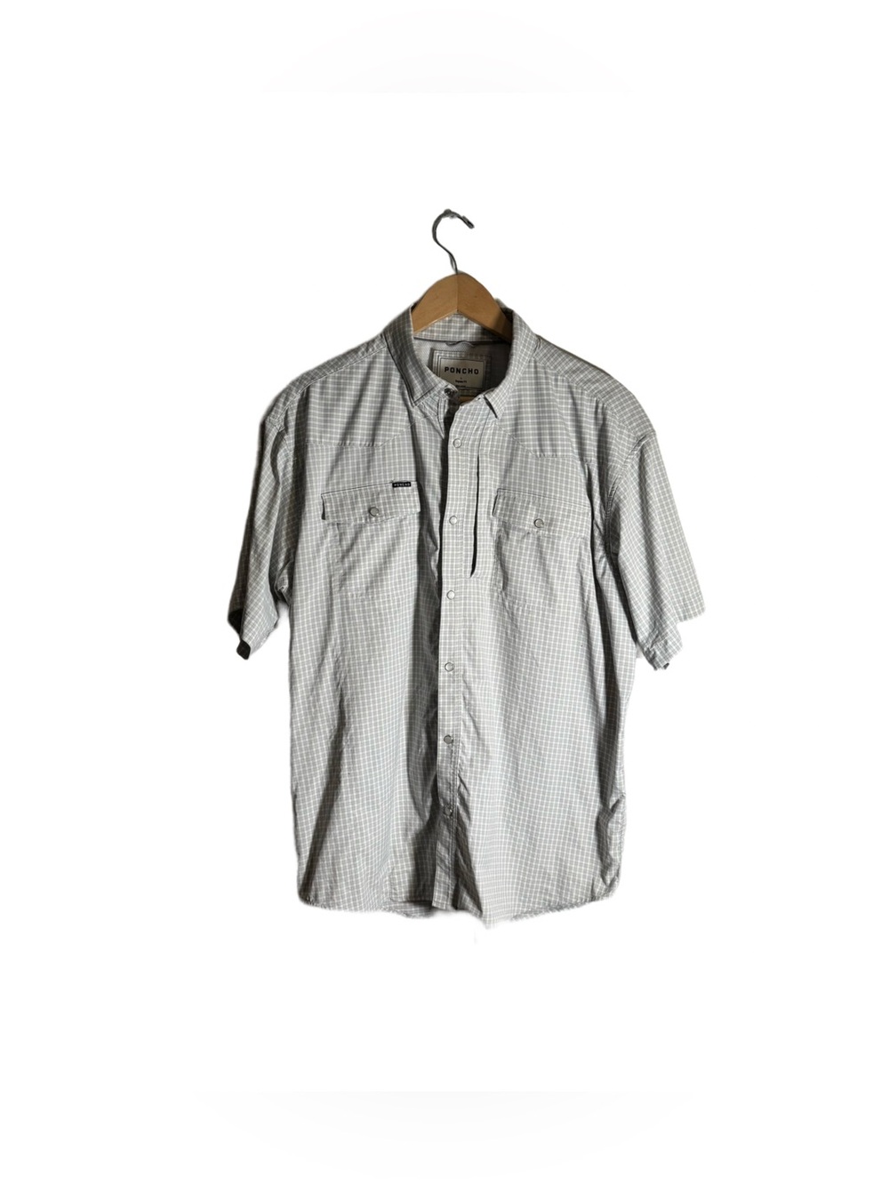 Poncho Pearl Snap Shirt Men's Large Grid Check Short Sleeve Performance Western